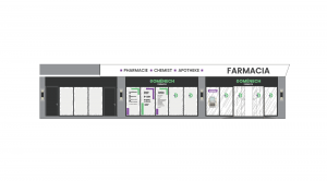 Diseño de fachada y rotulación Farmacia en proyecto de reforma integral en Alicante por STUDIOLYKE