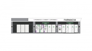 Diseño de fachada y rotulación Farmacia en proyecto de reforma integral en Alicante por STUDIOLYKE